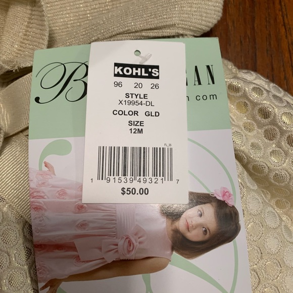 NWT Bonnie Jean Baby Girl Gold Fancy Dress - Size 12 Months - Picture 5 of 10